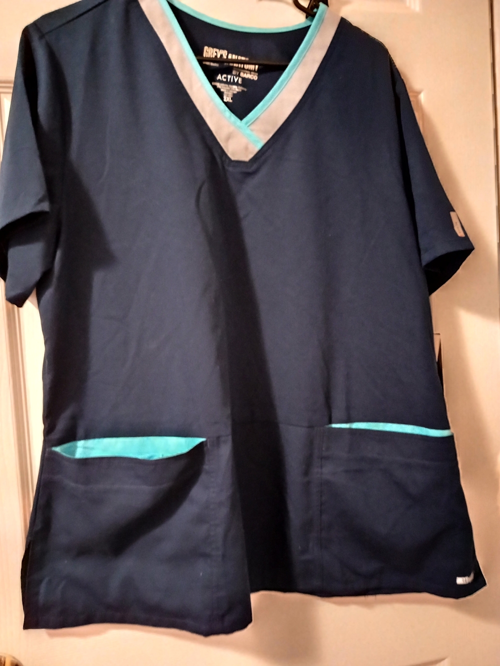 Grey's Anatomy Navy Blue Scrub Top with Teal Accents